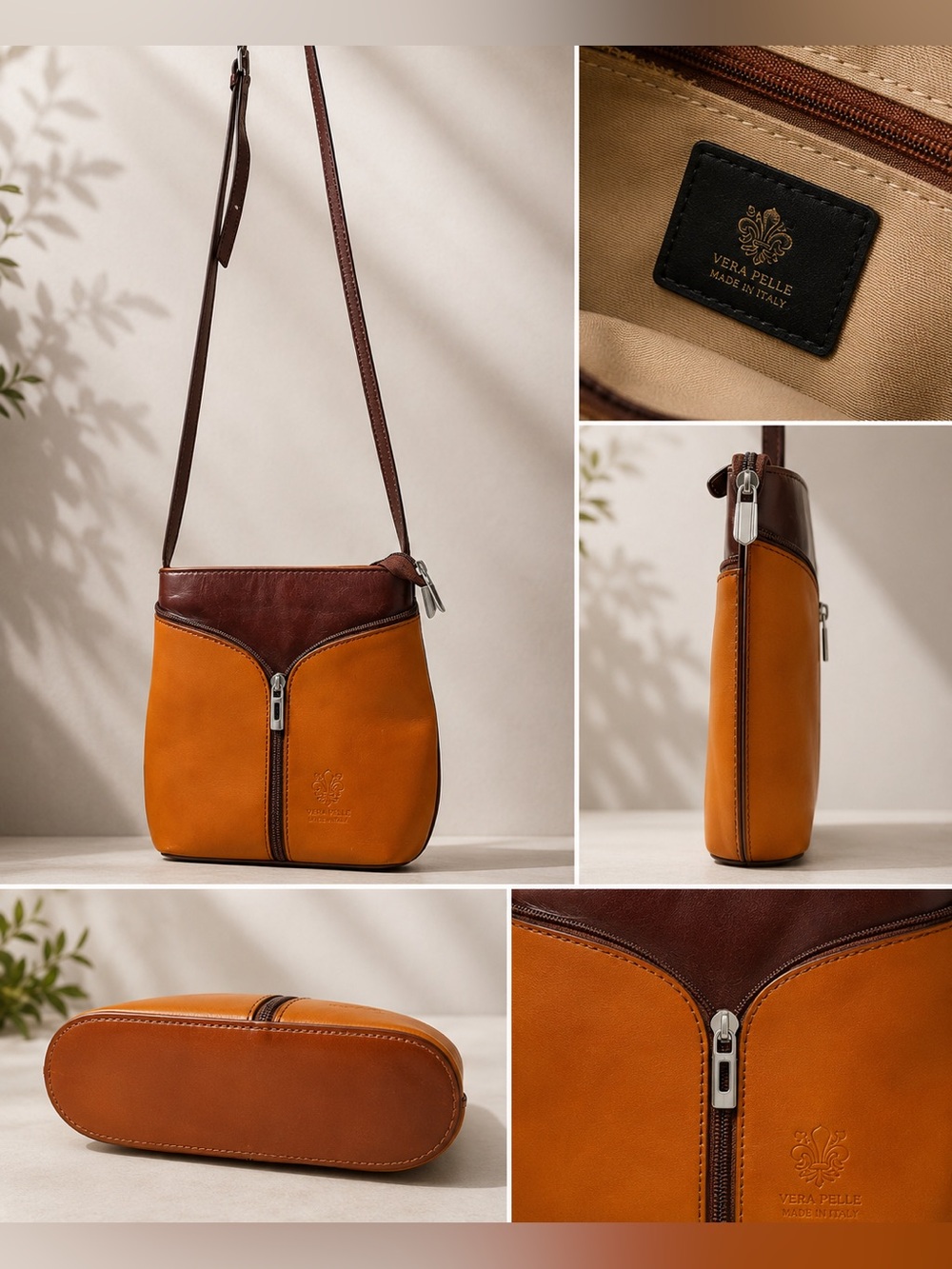 Vera Pella authentic Italian Leather Two-Tone  Leather crossbody Shoulder Bag